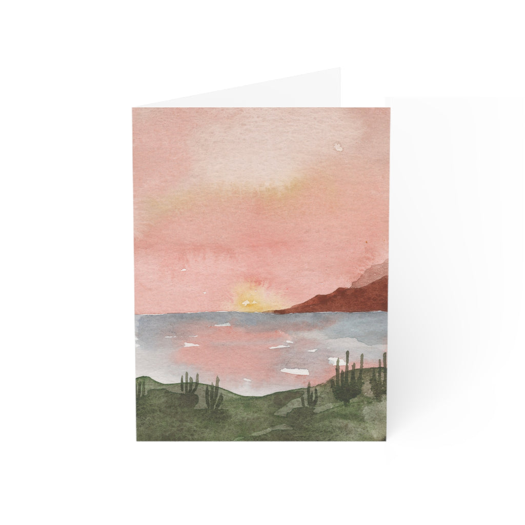Pink Ocean Sunset - Art Greeting Card