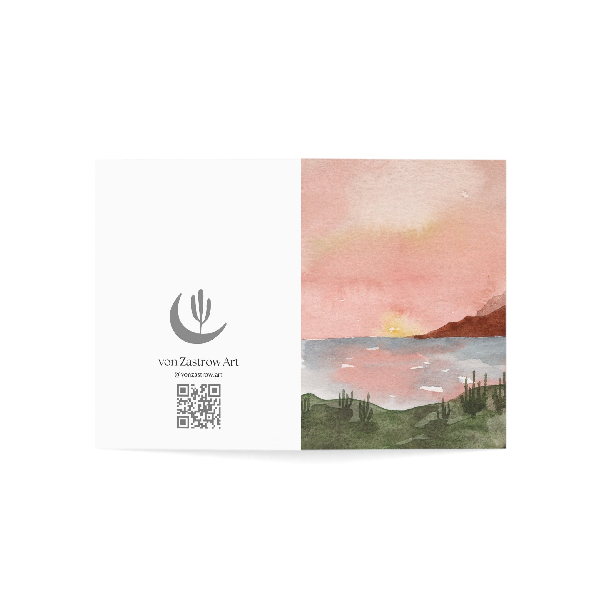 Pink Ocean Sunset - Art Greeting Card