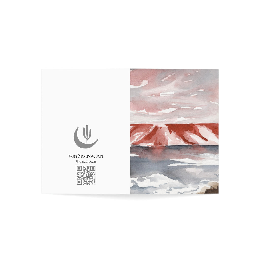 Red Ocean Sunset - Art Greeting Card
