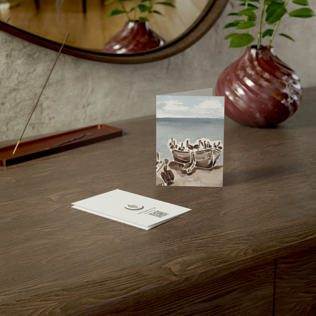 Pelicans in a Boat - Art Greeting Card