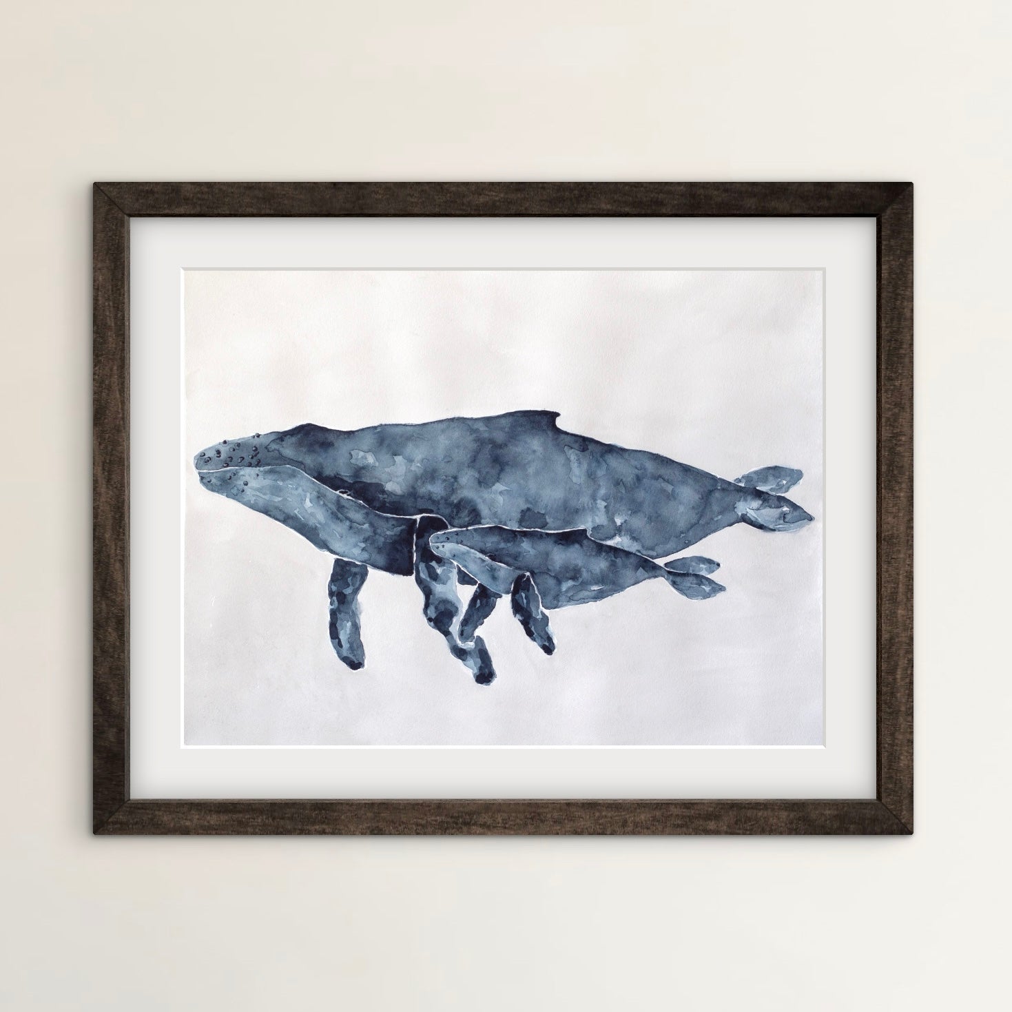 Mother and Baby Humback Whales | Original Watercolor Painting