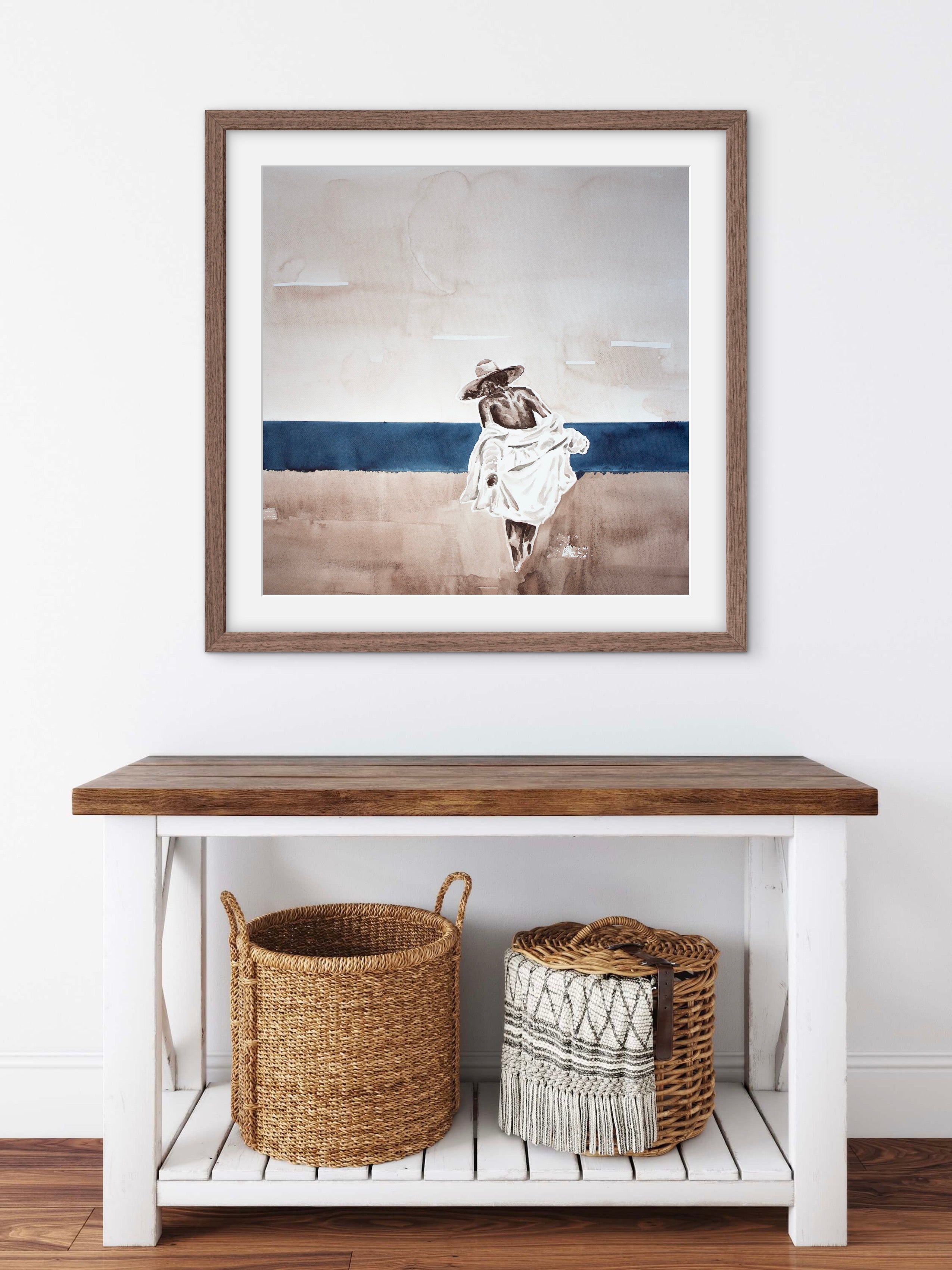 Shedding Layers - Woman at the Beach | Original Watercolor Painting