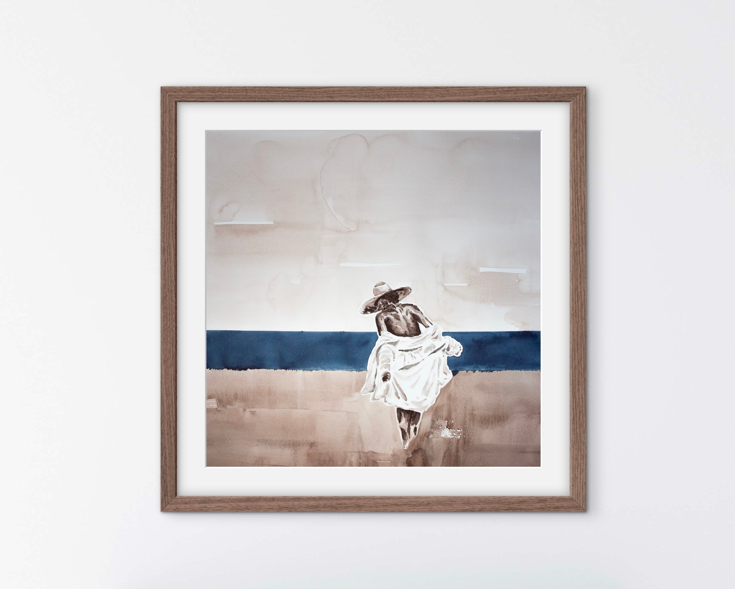 Shedding Layers - Woman at the Beach | Original Watercolor Painting